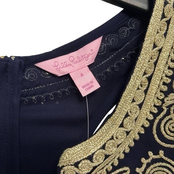 NWT Lilly Pulitzer Carlotta Shift Dress Womens 4 Navy Gold Embroidered Stretch - Picture 7 of 9